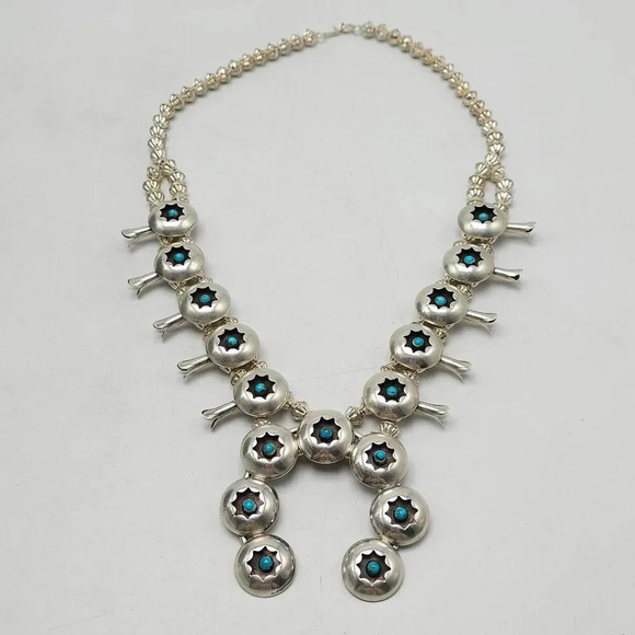 Southwestern Silver Snake Eyes Turquoise Squash Necklace Earrings Cuff Bracelet - Picture 10 of 16